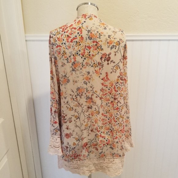 Bohemian Floral Lace Sheer Kimono Size Small - Picture 6 of 6